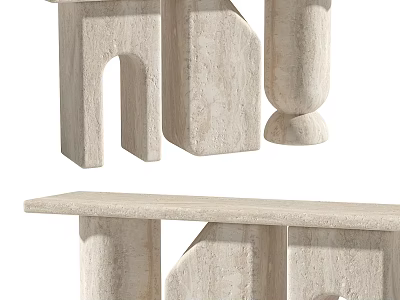 Modern Minimalist Stone Side Table With Geometric Base Design For Living Room 3d model