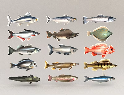 Various Aquatic Animals Different Fish Species with Colorful Patterns and Shapes 3d model Various Aquatic Animals Different Fish Species with Colorful Patterns and Shapes 3d model