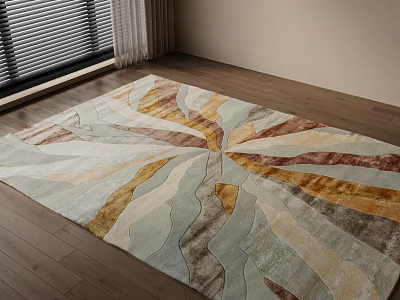 Square Area Rug With Colorful Geometric Pattern On Wooden Floor 3d model