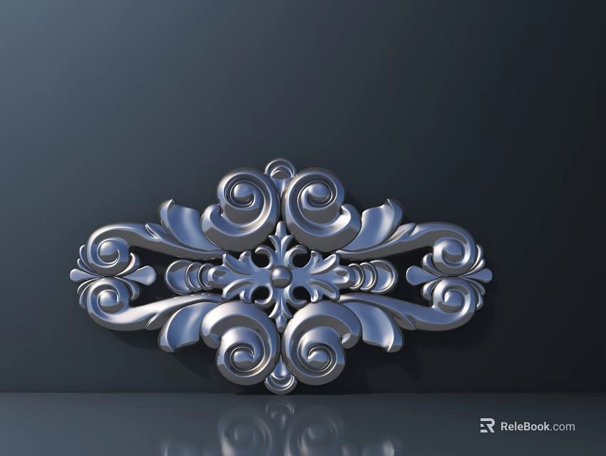 Ornate Silver Wall Decor With Intricate Scroll Patterns On Dark Background 3d model