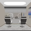 Modern Beauty Salon Interior Design With White Styling Chairs Round Mirrors And Beauty Products