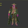 Game Movie Character With Wide Brim Hat Mechanical Arm Body Long Coat And Gun