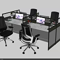 Modular Office Workstation Desk Setup With Computer Monitors And Black Ergonomic Chairs 3d model