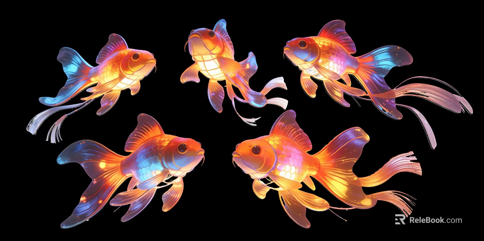 Colorful Fish Shaped Art Installation With Vibrant Luminous Design And Decorative Elements 3d model