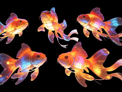 Colorful Fish Shaped Art Installation With Vibrant Luminous Design And Decorative Elements 3d model