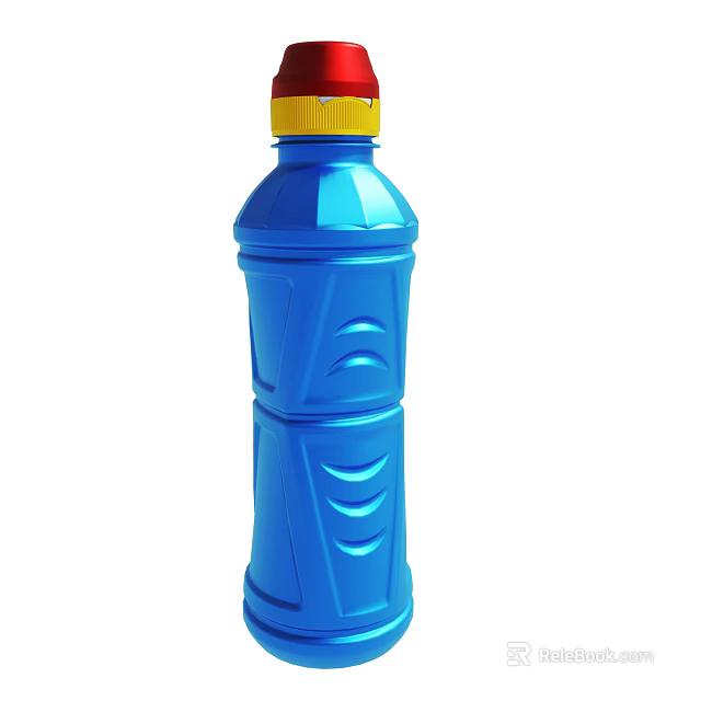 Blue Plastic Water Bottle With Yellow Screw Cap And Curved Ribbed Design 3d model 