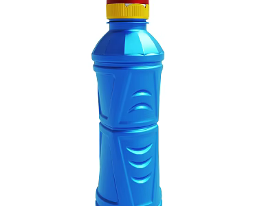 Blue Plastic Water Bottle With Yellow Screw Cap And Curved Ribbed Design 3d model