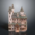 European Style Mansion Featuring Spire Towers Multiple Floors And Wooden Details
