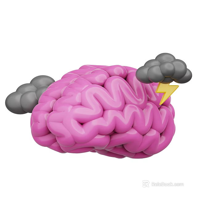 Creative Decorative Ornament Set Featuring Pink Brain Gray Clouds And Lightning 3d model 