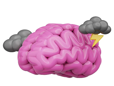 Creative Decorative Ornament Set Featuring Pink Brain Gray Clouds And Lightning 3d model