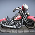 Red and Silver Motorcycle Model with Detailed Headlight Seat and Exhaust on Stone Base Decoration