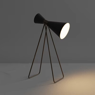 Modern Table Lamp With Conical Shade And Metal Tripod Stand Illuminated 3d model