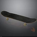 Black Skateboard With Yellow Wheels And Wooden Deck Design