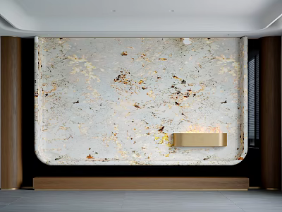 Modern Luxury TV Wall with White Marble Texture Gold Brown Specks and Wooden Side Panels 3d model