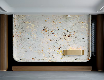 Modern Luxury TV Wall with White Marble Texture Gold Brown Specks and Wooden Side Panels 3d model