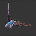 White Catamaran With Blue Deck Moored At Wooden Dock With Mast