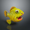 Aquatic Animal Yellow Striped Fish With Large Eyes Open Mouth And Sharp Teeth