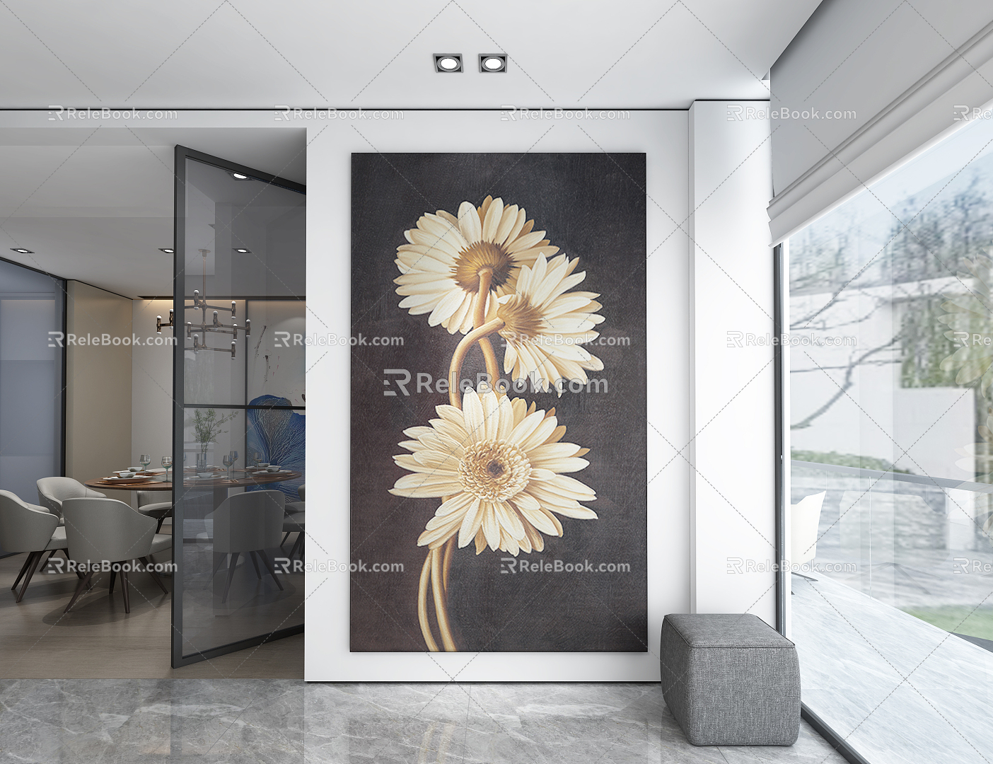 Modern Plant Painting Sunflower Oil Painting Hand-painted Decorative Painting 3d model