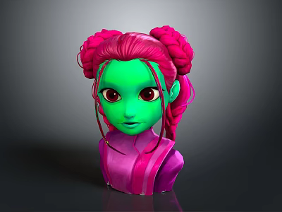 Vibrant Game Movie Character With Green Skin Pink Pigtails And Pink Top In 3D Design 3d model