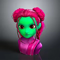 Vibrant Game Movie Character With Green Skin Pink Pigtails And Pink Top In 3D Design