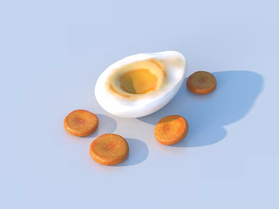 Fresh Sliced Boiled Egg With Runny Yolk And Carrot Slices On Light Blue Background 3d model