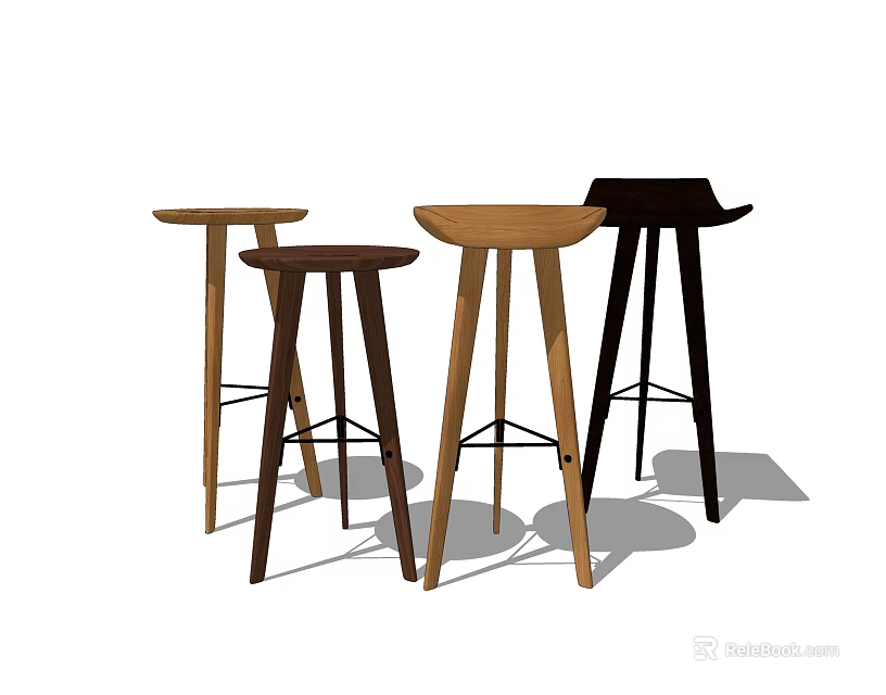 Stylish Wooden Bar Stools with Different Colors and Modern Minimalist Design 3d model 