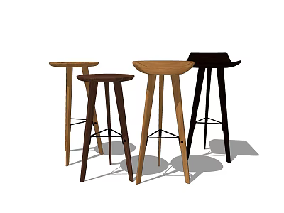Stylish Wooden Bar Stools with Different Colors and Modern Minimalist Design 3d model