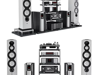 Premium Home Headphone Audio System With Floorstanding Speakers Amplifier And Audio Rack 3d model