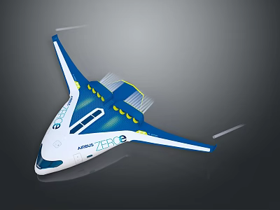 Airbus ZEROe Future Concept Aircraft With White Blue Yellow Livery And Unique Wing Design 3d model