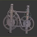 Vintage Mechanical Equipment With Metal Frame Gears Pulleys And Reel