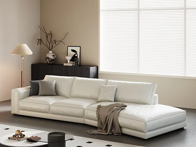 Stylish Minimalist White Leather Sectional Sofa And Coffee Table Combination For Modern Bright Living Room 3d model