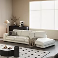 Stylish Minimalist White Leather Sectional Sofa And Coffee Table Combination For Modern Bright Living Room