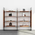 Modern Double Unit Shelf With Wooden Layers Silver Frame And Decorative Items 3d model