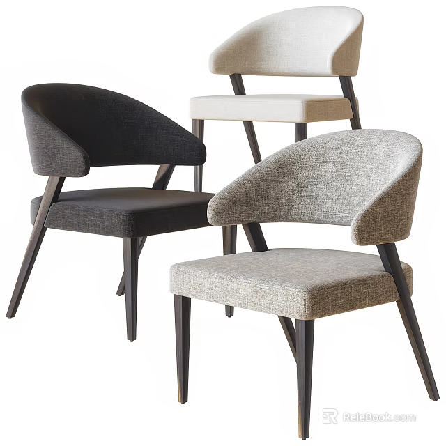 Modern Leisure Accent Chairs With Curved Armrests And Wooden Legs In Neutral Tones 3d model 