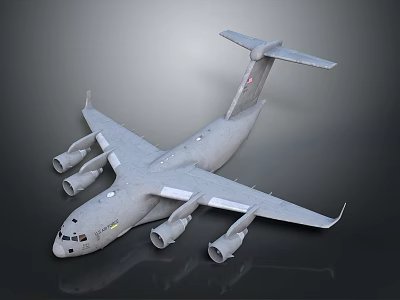 Gray Large Transport Aircraft 3D Model Featuring Four Engines and Wide Wings 3d model