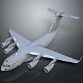 Gray Large Transport Aircraft 3D Model Featuring Four Engines and Wide Wings