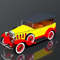 Vintage Convertible Car With Yellow Red Body Black Soft Top And White Wall Red Tires