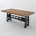 Industrial Style Dining Table With Wooden Tabletop And Black Metal Gear Legs