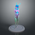 3D Game and Movie Character with Blue Hair Rabbit Ears Gradient Body Standing on Circular Base