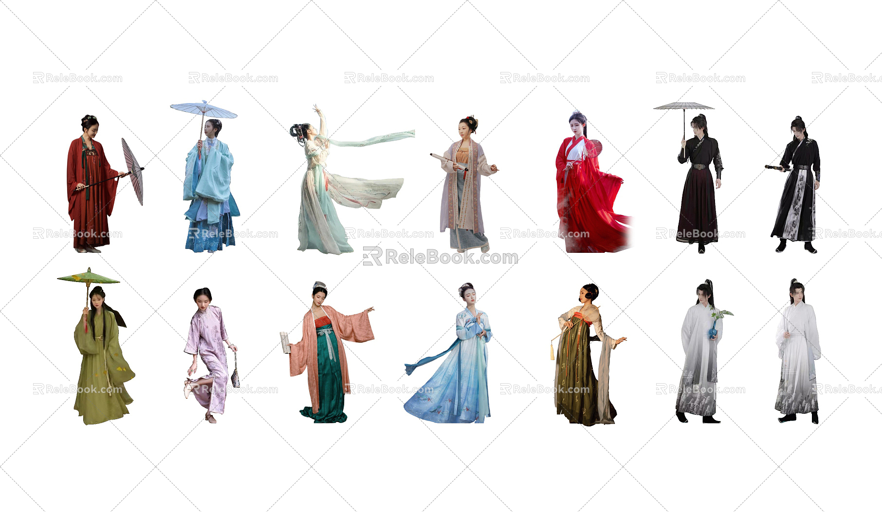 Chinese-style multiplayer ancient Hanfu figure woman man model