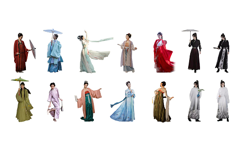 Chinese-style multiplayer ancient Hanfu figure woman man 3d model