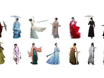 Chinese-style multiplayer ancient Hanfu figure woman man 3d model