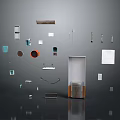 Abstract Design Elements Displaying Various Shapes Multiple Colors Door Frame And Reflection