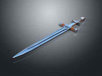 Blue Metal Sword With Decorative Hilt And Sharp Shiny Blade Design 3d model