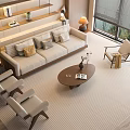 Elegant Modern Living Room Sofa Coffee Table Set With Comfortable Chairs Window View And Rug