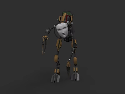 Futuristic Robot Game Movie Character With White Head Mechanical Limbs And Green Brown Equipment 3d model