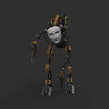 Futuristic Robot Game Movie Character With White Head Mechanical Limbs And Green Brown Equipment