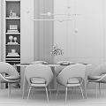 Elegant Modern Dining Table Set With Blue Chairs Pendant Light And Marble Wall 3d model