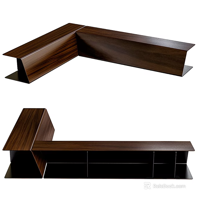 Modern Wooden Console Table And Side Cabinet With Open Shelf Storage Design 3d model 