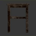 Dark Brown Wooden Stool With Textured Square Seat And Cross Bar Structure